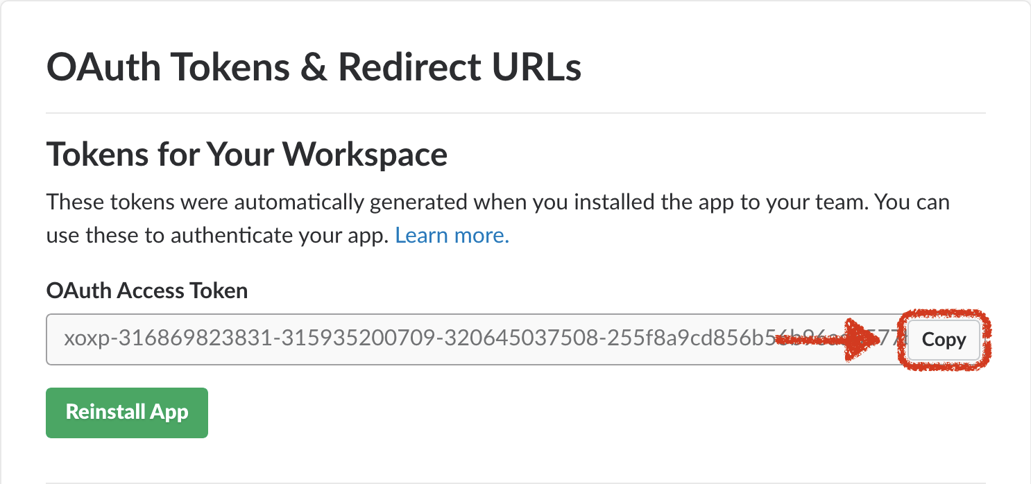 Slack app OAuth token