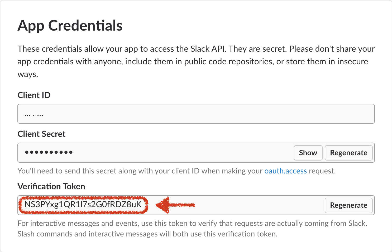 Slack app verification Token